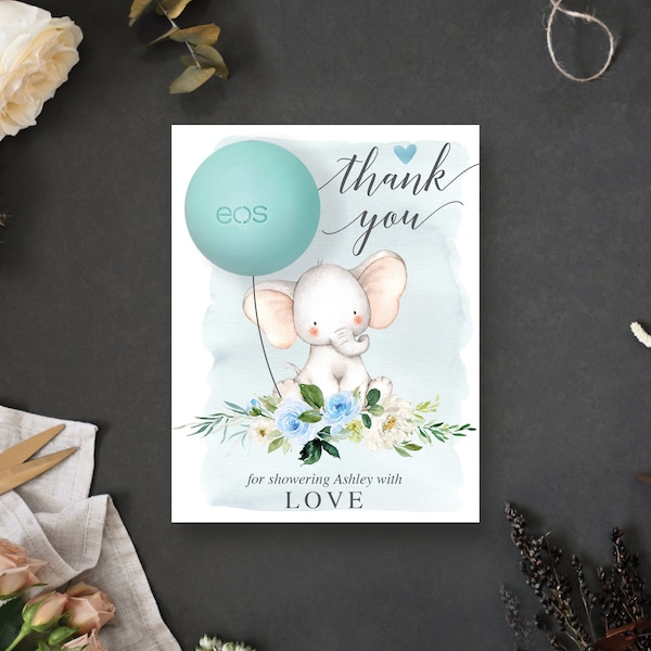 Elephant EOS Lip Balm Baby Shower Favors - Boy - Printable - Personalized - Thank You Favors - Easy Baby Shower Favor - EOS Lip Balm - Blue