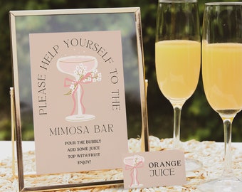 Brunch and Bubbly Mimosa Bar Sign and Tags, Wedding Mimosa Bar Sign Template, Download, Bridal Brunch, Bridal Shower Sign, Champagne Bar