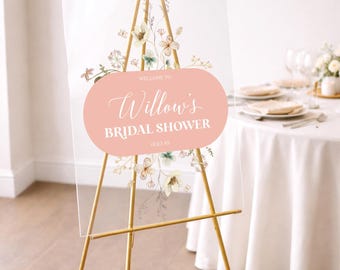 PRINTED & FREE SHIPPED Bridal Shower Acrylic Welcome Sign | Boho Wildflower | Custom Welcome Sign | Floral Bridal Shower Decor