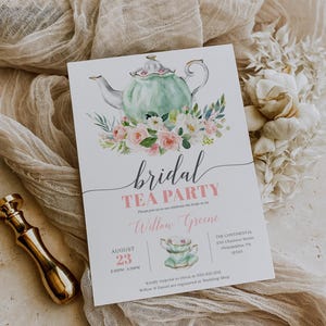 Plantilla de invitación para fiesta de té nupcial, invitación para fiesta de té de despedida de soltera, invitación imprimible para despedida de soltera, brunch nupcial, desayuno nupcial imagen 5
