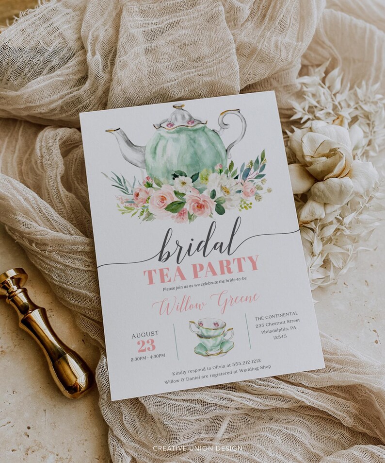 Plantilla de invitación para fiesta de té nupcial, invitación para fiesta de té de despedida de soltera, invitación imprimible para despedida de soltera, brunch nupcial, desayuno nupcial imagen 5