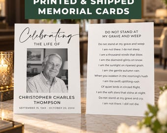 PRINTED & FREE SHIPPING, Personalized Memorial Prayer Cards, Funeral Keepsake With Photo, Celebration of Life, In Loving Memory
