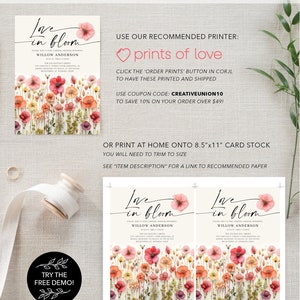Love In Bloom, Wildflower Bridal Shower Invite Template, Flower Stems, Printable Bridal Shower Invitation, Instant Download, Colorful Flower image 10