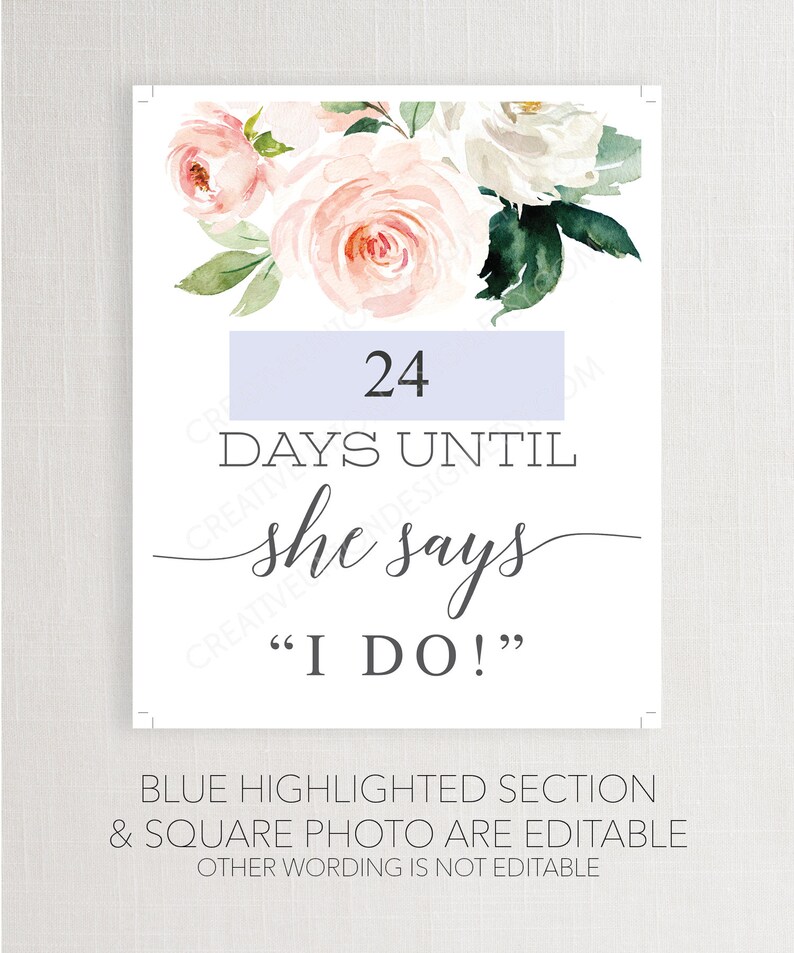 Bridal Shower Sign Editable Days Until She Says I Do Sign - Etsy