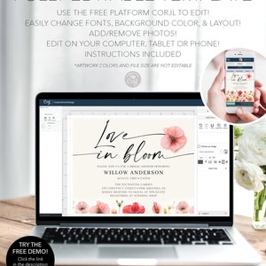 Love In Bloom, Wildflower Bridal Shower Invite Template, Flower Stems, Printable Bridal Shower Invitation, Instant Download, Colorful Flower image 7