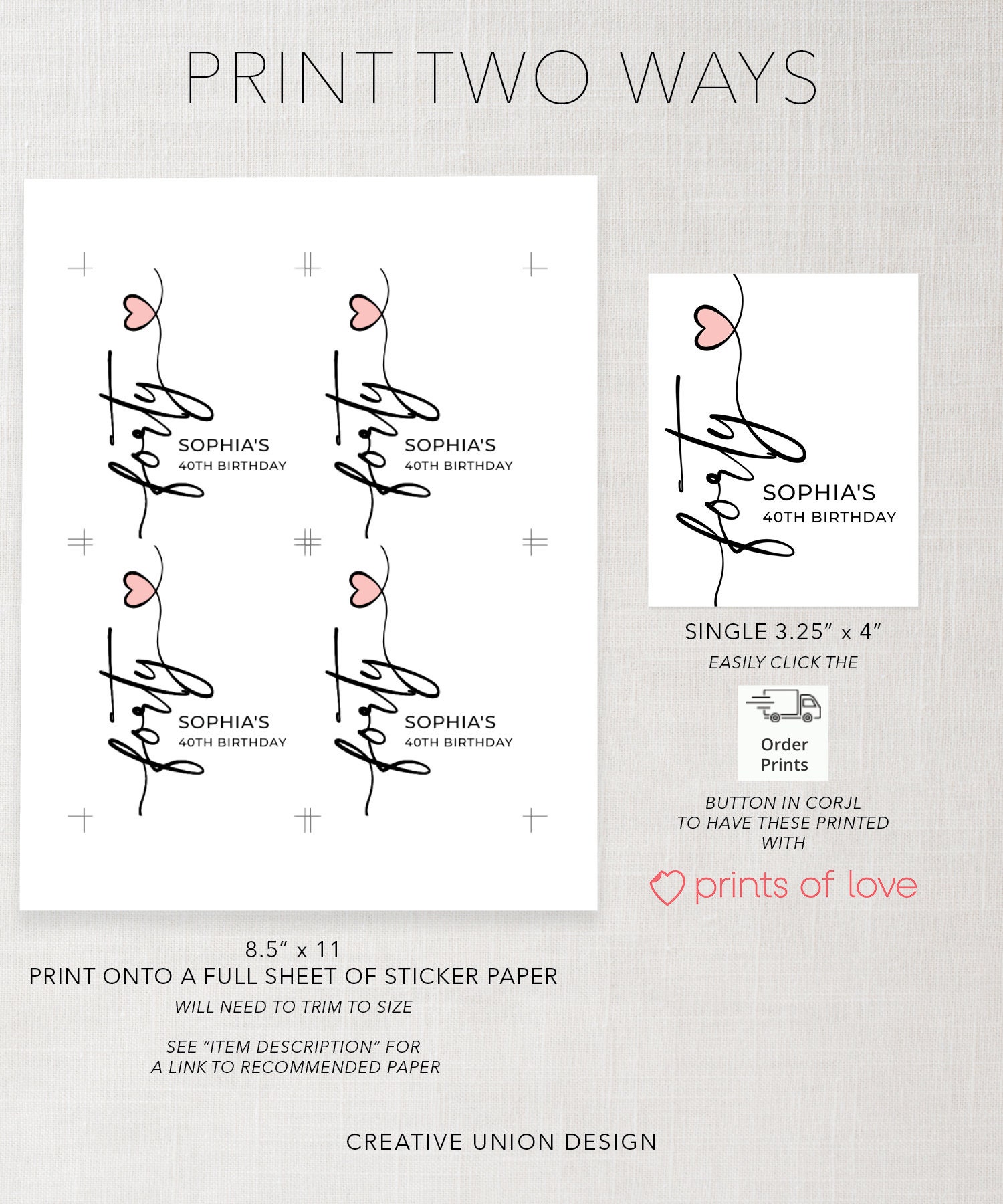 Printable Forty Label, 40th Birthday Wine Label, Heart Forty Wine ...
