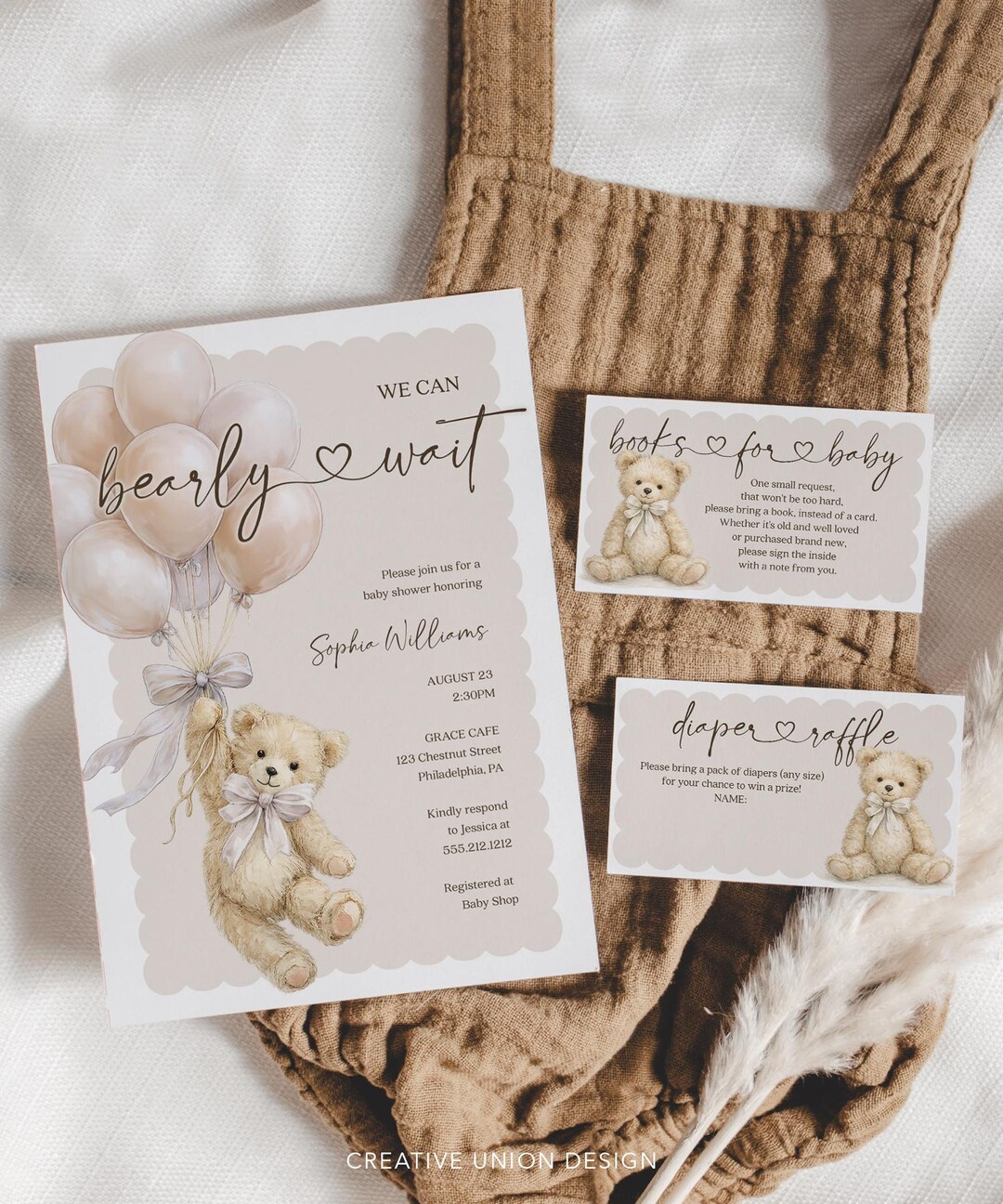 Little Bear Baby Shower Invitation Bundle We Can Bearly Wait Baby ...
