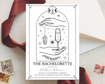 Mystical Tarot Card Bachelorette Party Invitation and Itinerary Template, Bachelorette Weekend Invite, Celestial Bachelorette, Manifest