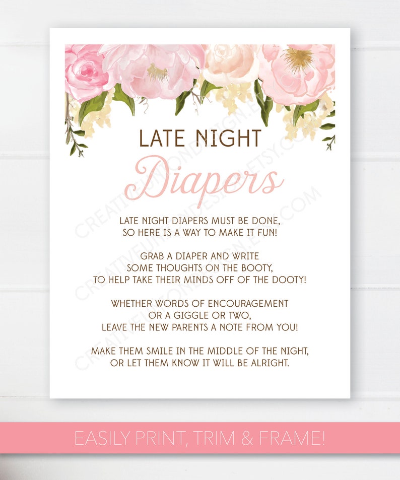 Late Night Diapers Baby Shower Sign File 8x10 Printable File - Etsy