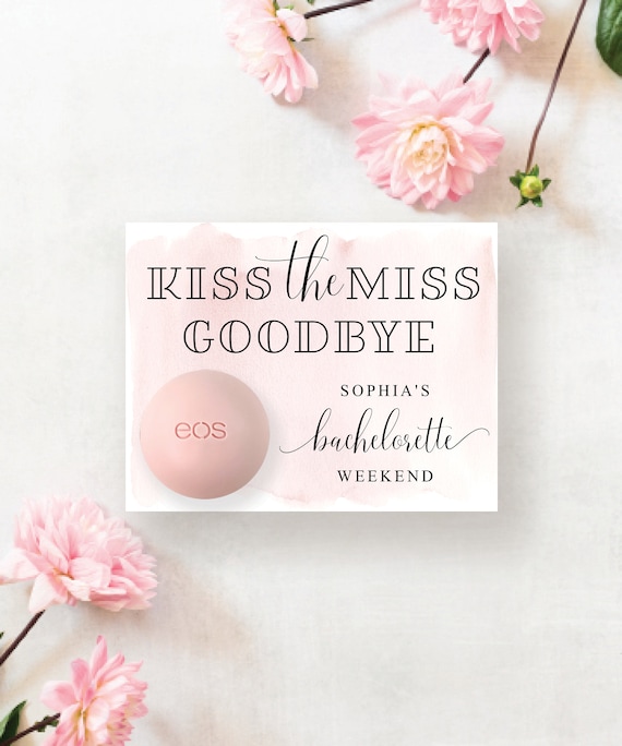 Kiss The Miss Goodbye Bridal Shower Favors EOS Lip Balm Card Holder ...