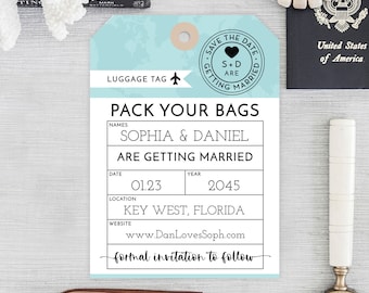 Save The Date, Luggage Tag Save the Date Template, Printable Save The Dates, Destination Wedding, Unique Save The Date, Beach Wedding