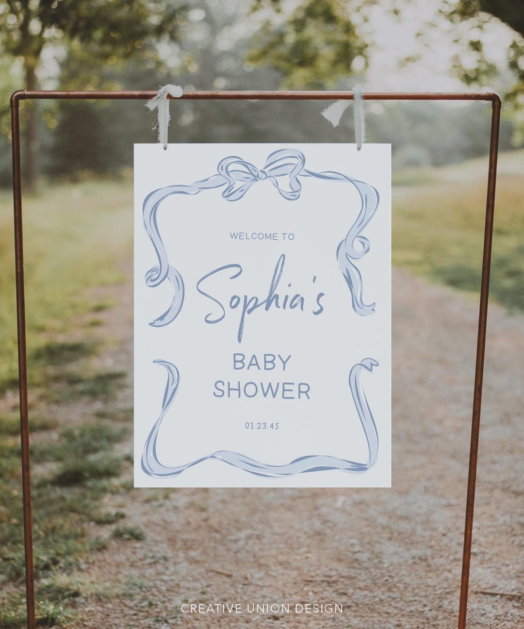 Blue Bow Baby Shower Welcome Sign Template, Hand Drawn Welcome Baby ...