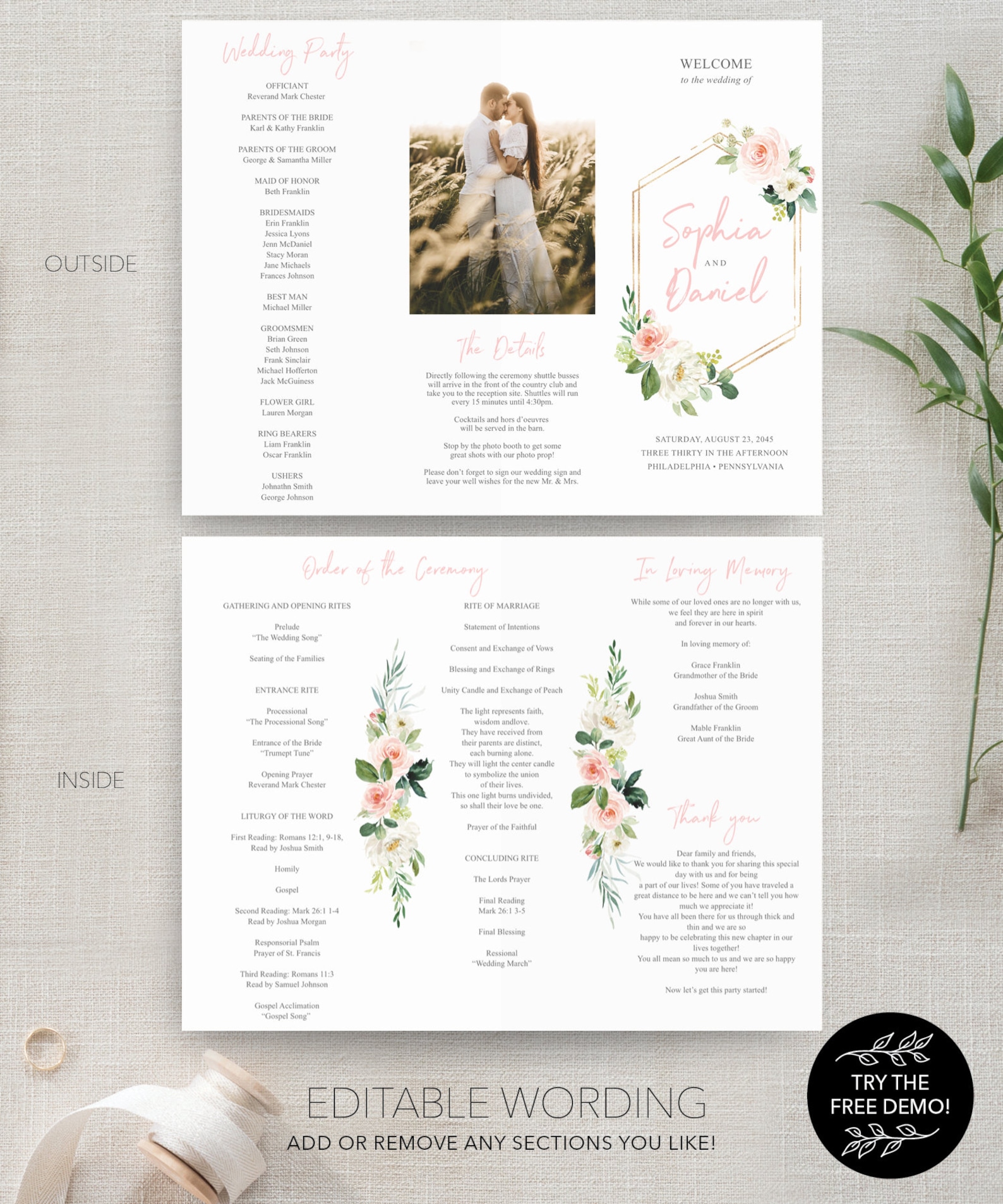Sample Folded Programs Trifold Wedding Program Template, Wedding Ceremony Program, Backyard ...