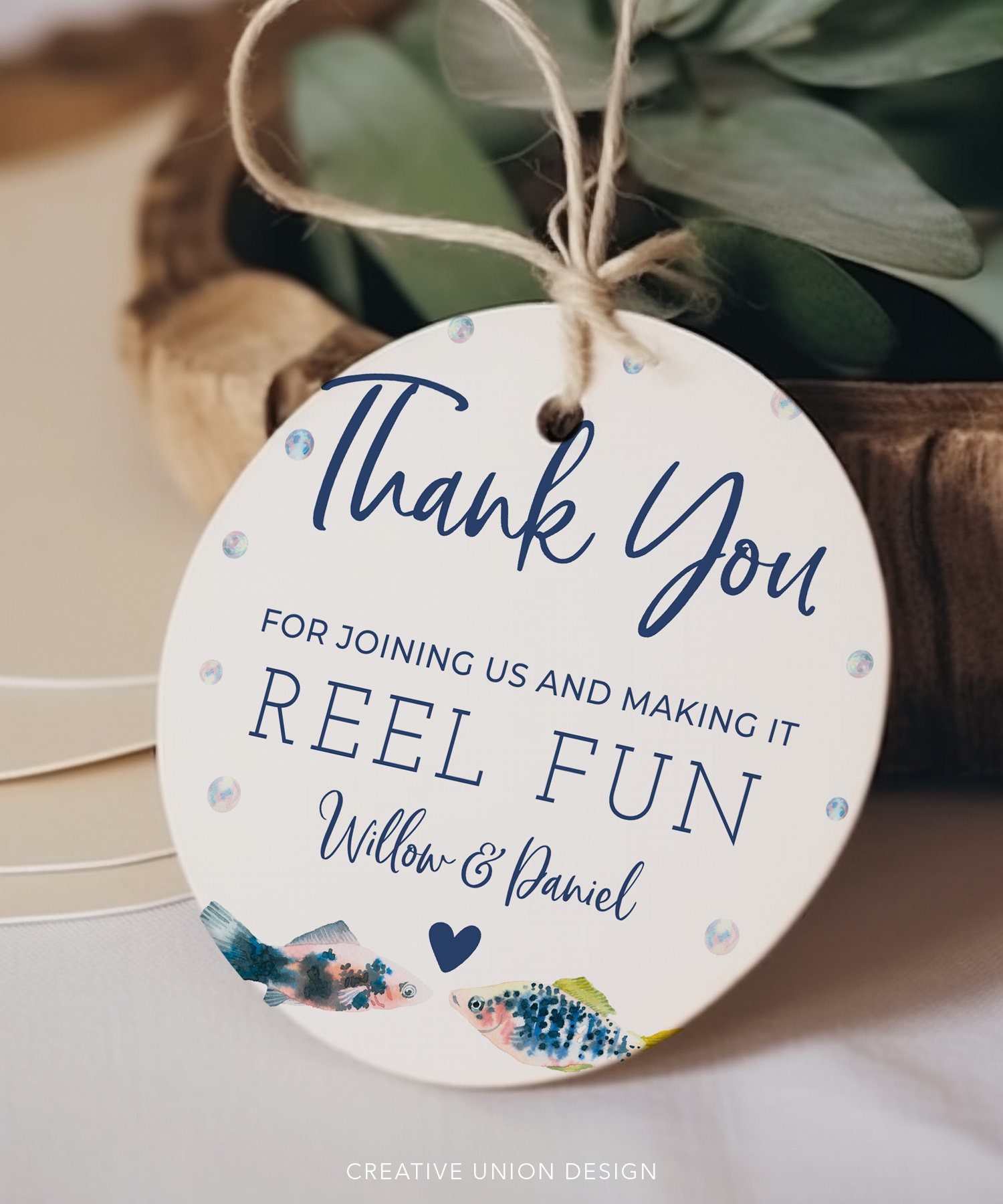 Two Less Fish in the Sea Thank You Stickers Template, Favor Tags ...