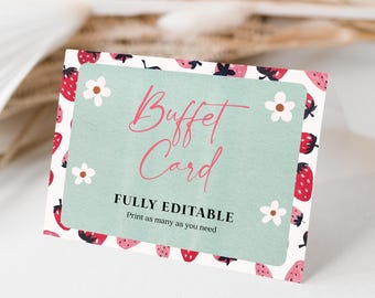 Berry First Birthday Buffet Card Template, Food Label, Berry Sweet Buffet Printable, Baby Shower Decor, Party Food, Download, 1st Birthday