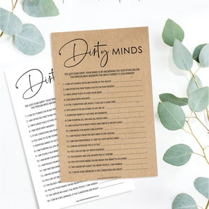 Dirty Minds Game - Funny - Bachelorette Party Games - Printable Bachelorette Game - Hen Party - Instant Download - Minimal Script