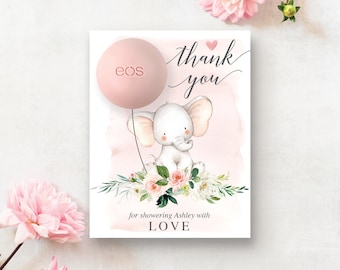 Elephant EOS Lip Balm Baby Shower Favors - Girl - Printable - Personalized - Thank You Favors - Easy Baby Shower Favor - EOS Lip Balm - Pink