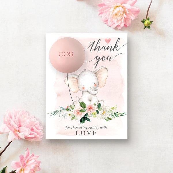 Elephant EOS Lip Balm Baby Shower Favors - Girl - Printable - Personalized - Thank You Favors - Easy Baby Shower Favor - EOS Lip Balm - Pink