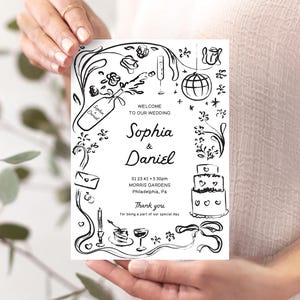 Hand Drawn Wedding Program Template, 5x7 Wedding Ceremony Program ...