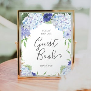 Vintage Blue Hydrangea Guest Book Sign, Please Sign Our Guest Book, 8x10 Printable File, Wedding Printable Guest Book Sign, Guestbook Sign