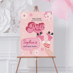 Editable Birthday Party Welcome Sign Template, Roller Disco Birthday Welcome, Birthday Decorations, Instant Download, Roller Skating