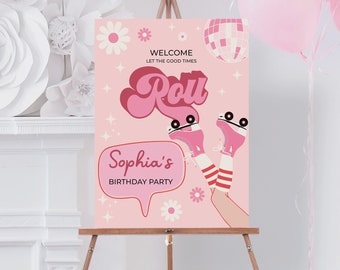 Editable Birthday Party Welcome Sign Template, Roller Disco Birthday Welcome, Birthday Decorations, Instant Download, Roller Skating