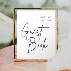 Veuillez signer notre fichier de signe de table de livre d&#39;or, signe imprimable 8 x 10, signe de livre d&#39;or, shower de bébé, mariage, décoration, simple, moderne minimaliste