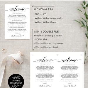 Wedding Itinerary Template, Printable Wedding Welcome Bag Letter, Timeline, Weekend Schedule, Information for Guests, Classic Calligraphy image 6