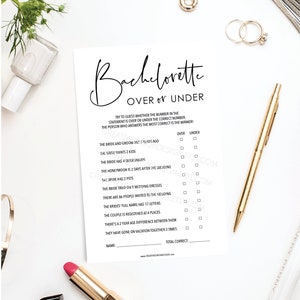 Over or Under Funny Bachelorette Bachelorette Party Games Printable ...