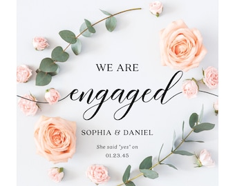 Engagement Announcement Social Media Template, We're Engaged, Digital, She Said Yes, Announcements, Social Media Announcement, Wedding, DIY