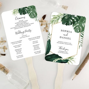 Monstera Fan Tropical Monstera Wedding Program Fan Template, Printable Fan Program ...