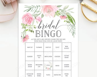 Bridal Shower Bingo Game - 60 Unique Game Sheets - Wedding Shower Game - Shower Bingo - Pastel Blush - Bridal Bingo - Instant Download