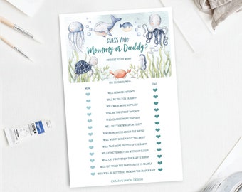 Guess Who Mommy or Daddy Baby Shower Game, Mommy or Daddy, Baby Shower Game, Printable Download, Mommy or Daddy, Under The Sea, Whale, Ocean