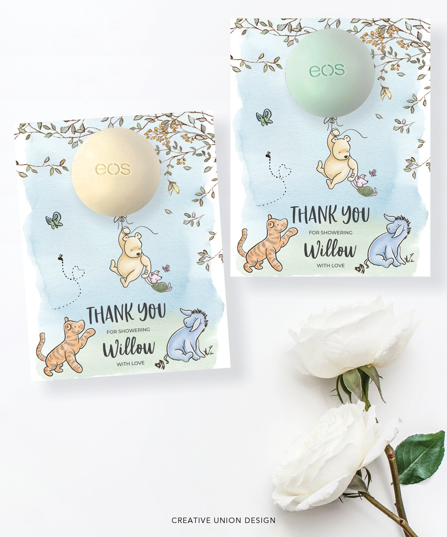 Classic Winnie The Pooh, Piglet, EOS Lip Balm Baby Shower Favors, Printable Personalized Thank You, Easy Baby Shower Favor, Lip Balm