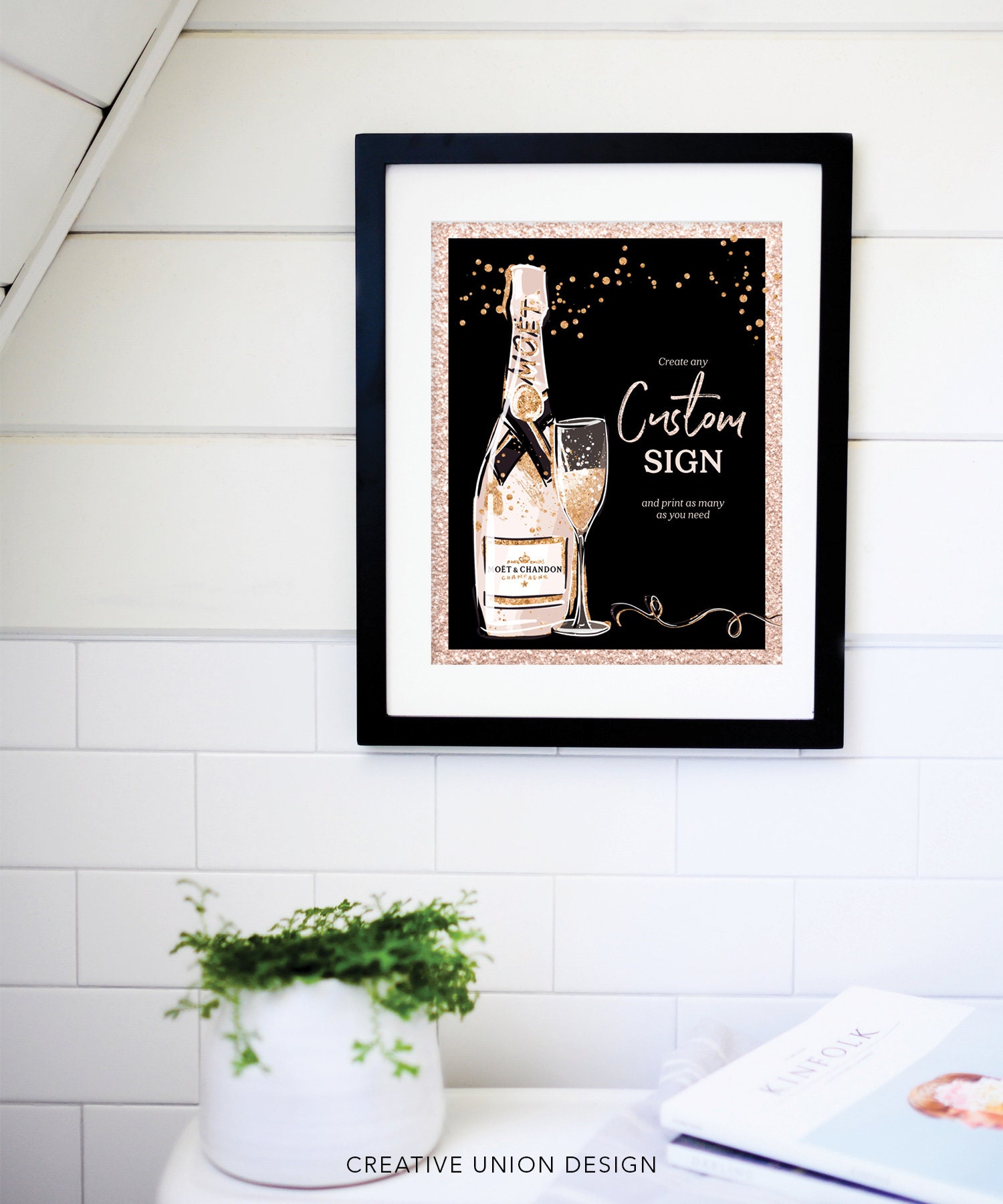 Editable Custom Sign Template, Rose Gold Champagne Birthday Party Sign ...