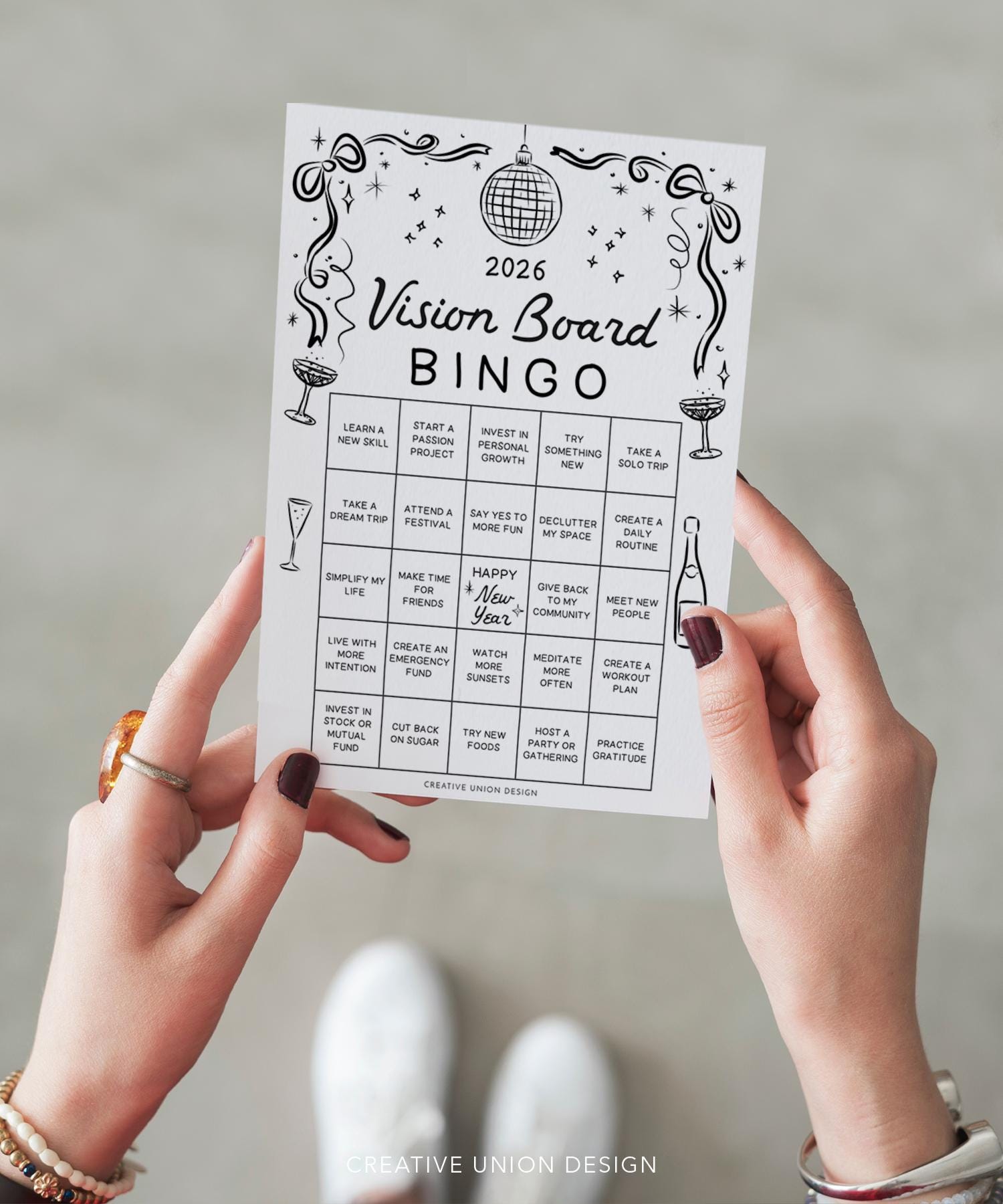 2026 Vision Board Bingo Card Printable New Year Bingo Game Printable ...
