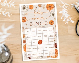 Little Pumpkin Baby Shower Bingo 60 Unique Game Sheets Baby Shower Games Fall Baby Shower Instant Download Minimal Pumpkin