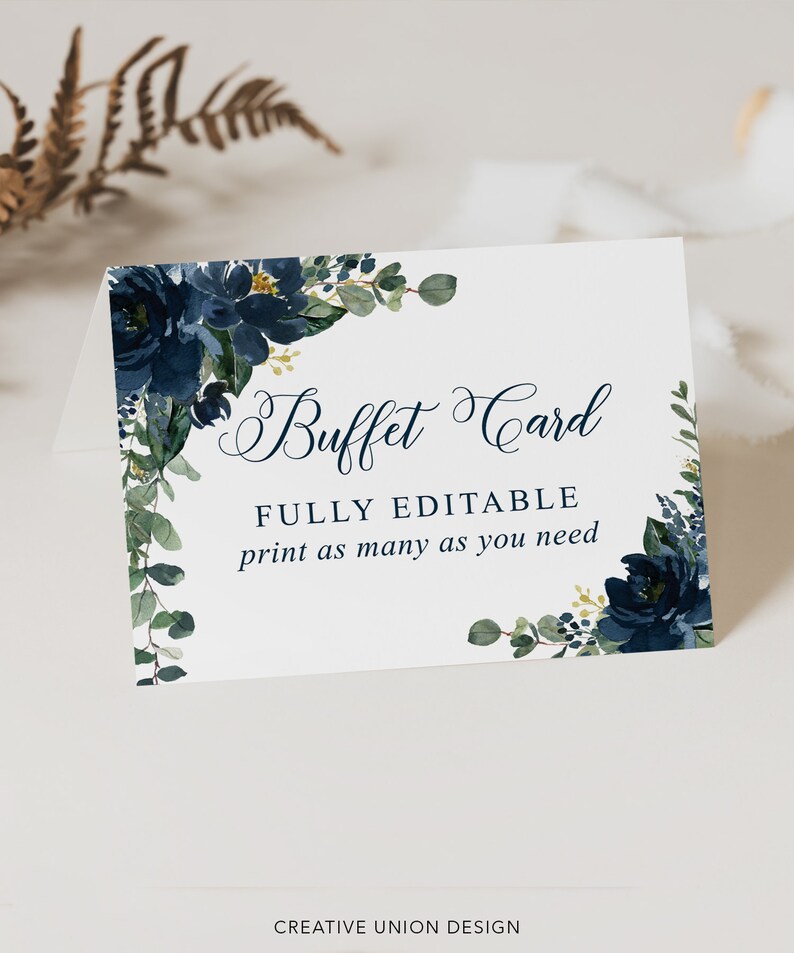 Script Text Buffet Royal Navy Buffet Card Template, Food Label, Wedding Buffet Printable ...