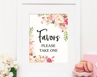 Favors Sign - Please Take One - 8x10 Printable Favors Sign - Bridal Shower Printable - Favor - Favor Sign - Bridal Shower - Antique Rose