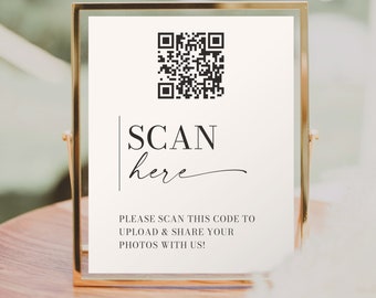 Modèle d'enseigne de code QR Share The Love, enseigne de partage de photos numérisables, partagez vos photos, mariages, capturez l'amour, téléchargement, esthétique minimale