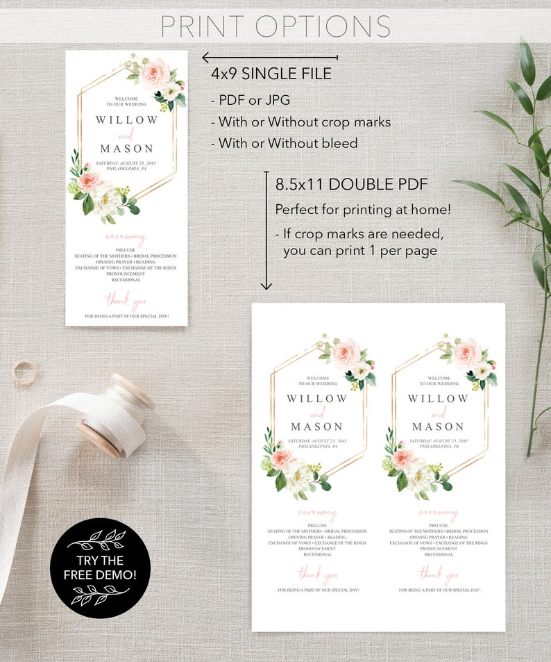 Wedding Program Template Floral Programs for Wedding Personalized ...