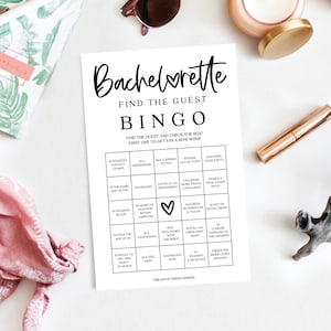 Bachelorette Party Bingo Game, Bachelorette Party Games, Bachelorette Bingo, Find The Guest, Ice Breaker, 60 Game Sheets, Minimal Modern