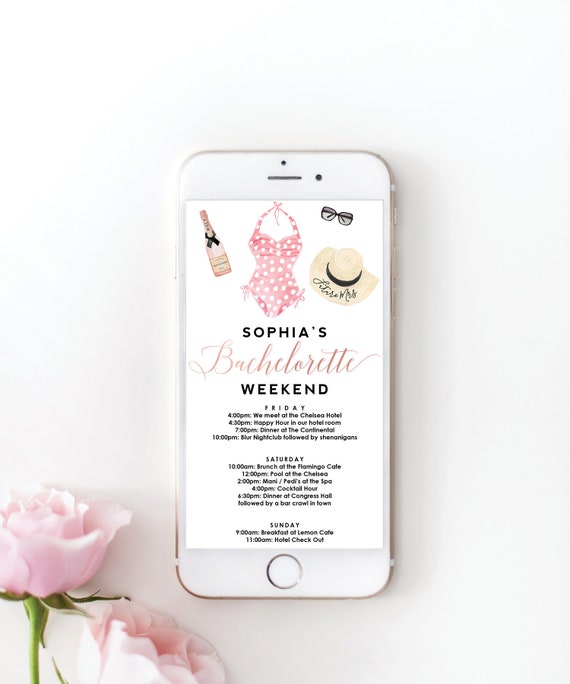 Bachelorette Itinerary Template Digital Schedule Instant Download Agenda Vegas Beach Bachelorette Weekend Itinerary Rose Gold By Creative Union Design Catch My Party