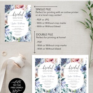 Dusty Blue Bridal Shower Invitation Template, Printable Editable Invite ...