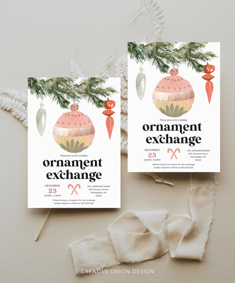 Ornament Exchange Invitation Template Christmas Party Etsy