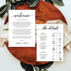 Wedding Itinerary Template, Printable Wedding Welcome Bag Letter, Timeline, Weekend Schedule, Information for Guests, Classic Calligraphy image 1
