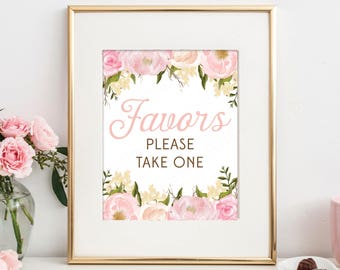 Favors Sign, Please Take One, 8x10 Printable Favors Sign, Bridal Shower Printable, Favor,Favor Sign, Bridal Shower Sign, Pink Peony Floral