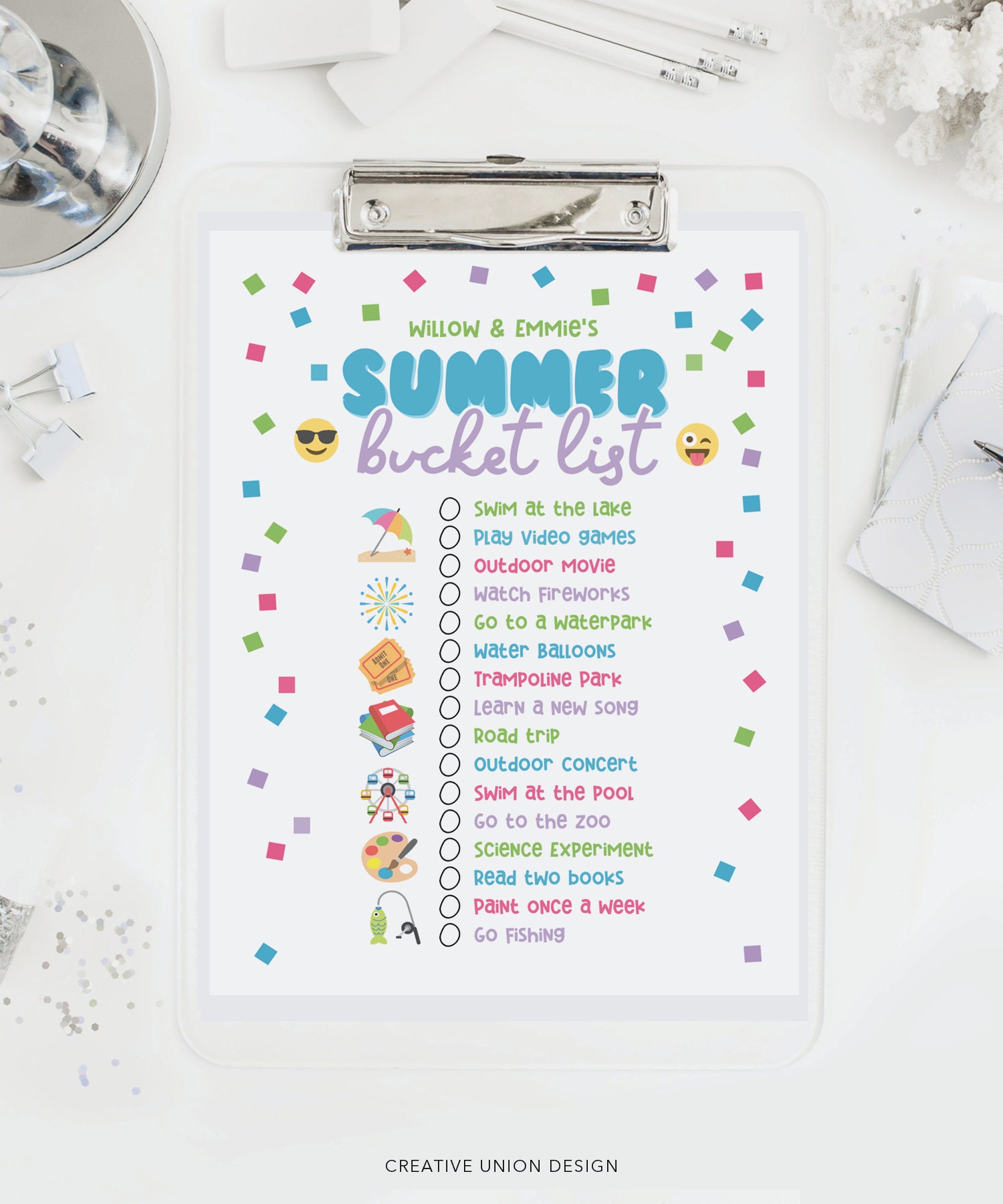 Printable Kids Summer Bucket List, Printable Check List Template, Kids ...