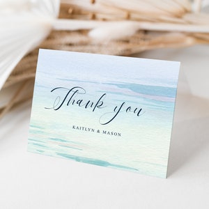 Dankeskarte, Minimale Strandhochzeit-Dankeskarte, druckbares Dankeschön, Dankeskartenvorlage, Brautparty-Dankeskarte, Ozean, Meer