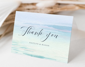 Thank You Card, Minimal Beach Wedding Thank You Card, Printable Thank You, Thank You Card Template, Bridal Shower Thank You Card, Ocean, Sea